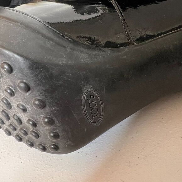 Tod's Black Patent Leather Block Heel Pumps with Ankle Strap - Picture 6 of 10